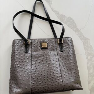 Dooney & Bourke Gray Ostrich-Embossed Tote with Black Straps
